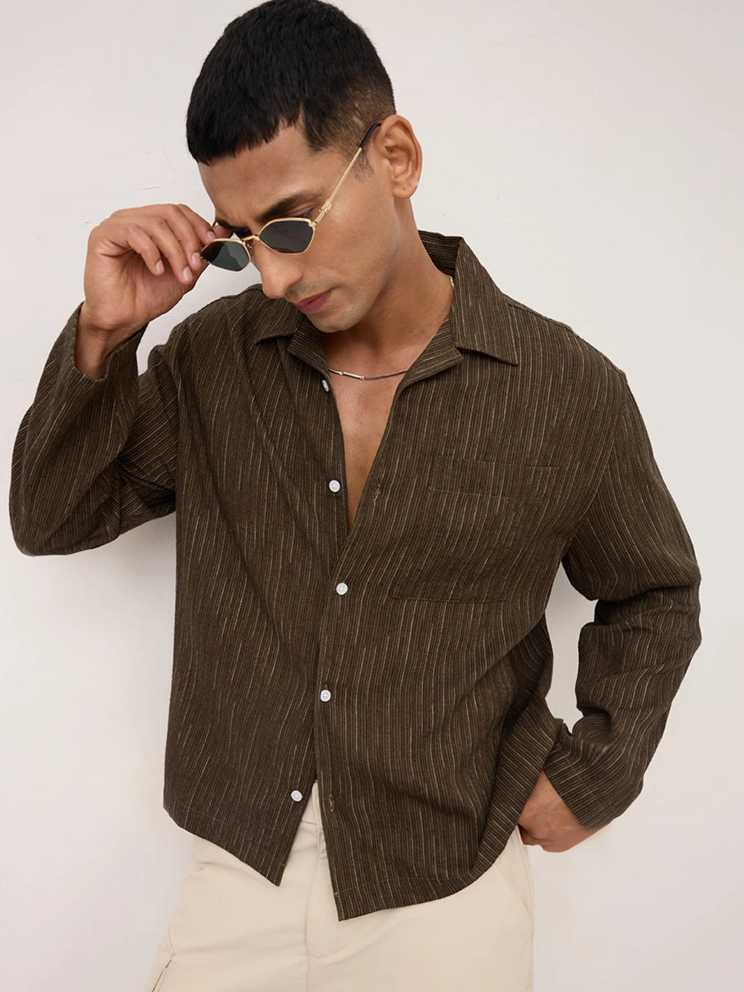 Luxe Multi Striped Notch Collar Oversized Shirt
