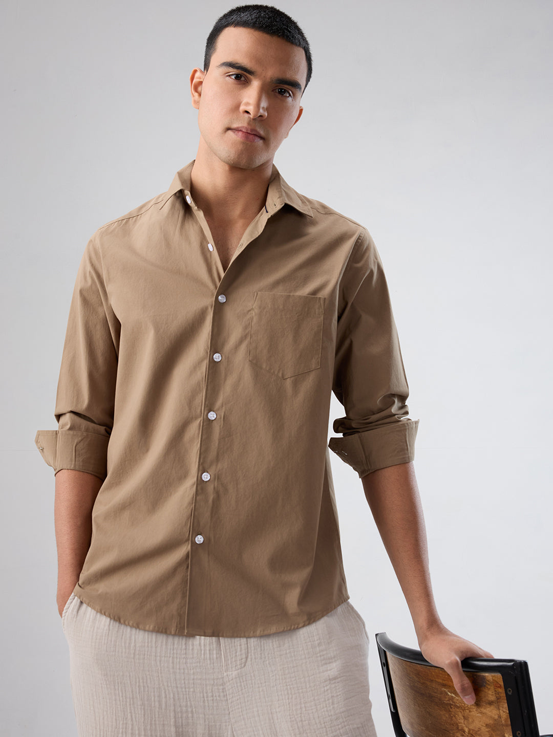 Plush Khaki Peach Finish Poplin Shirt
