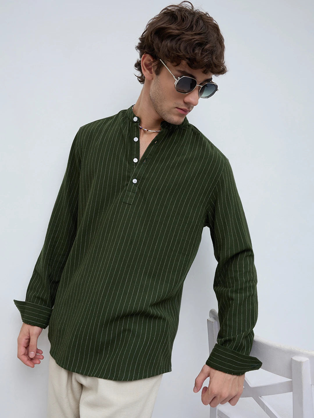 Forest Green Pinestripe Everyday Kurta