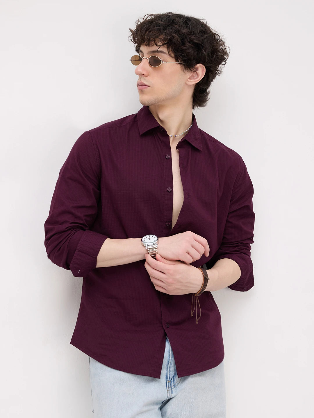 Luxe Wine Square Textured Shirt