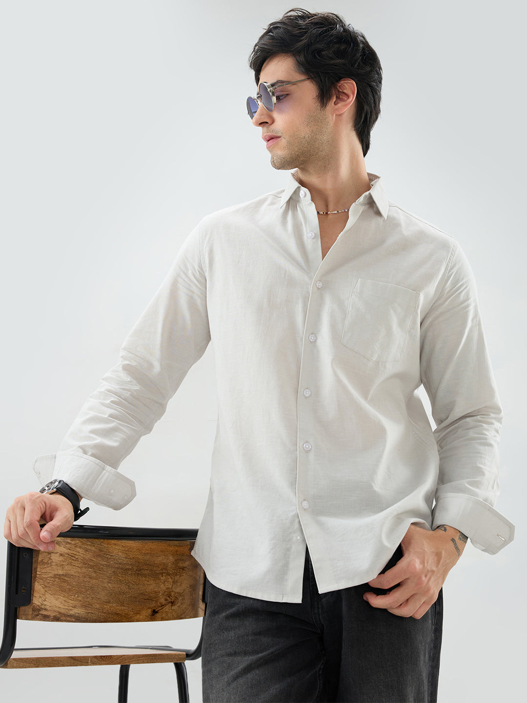 Grey Slub Textured Everyday Shirt