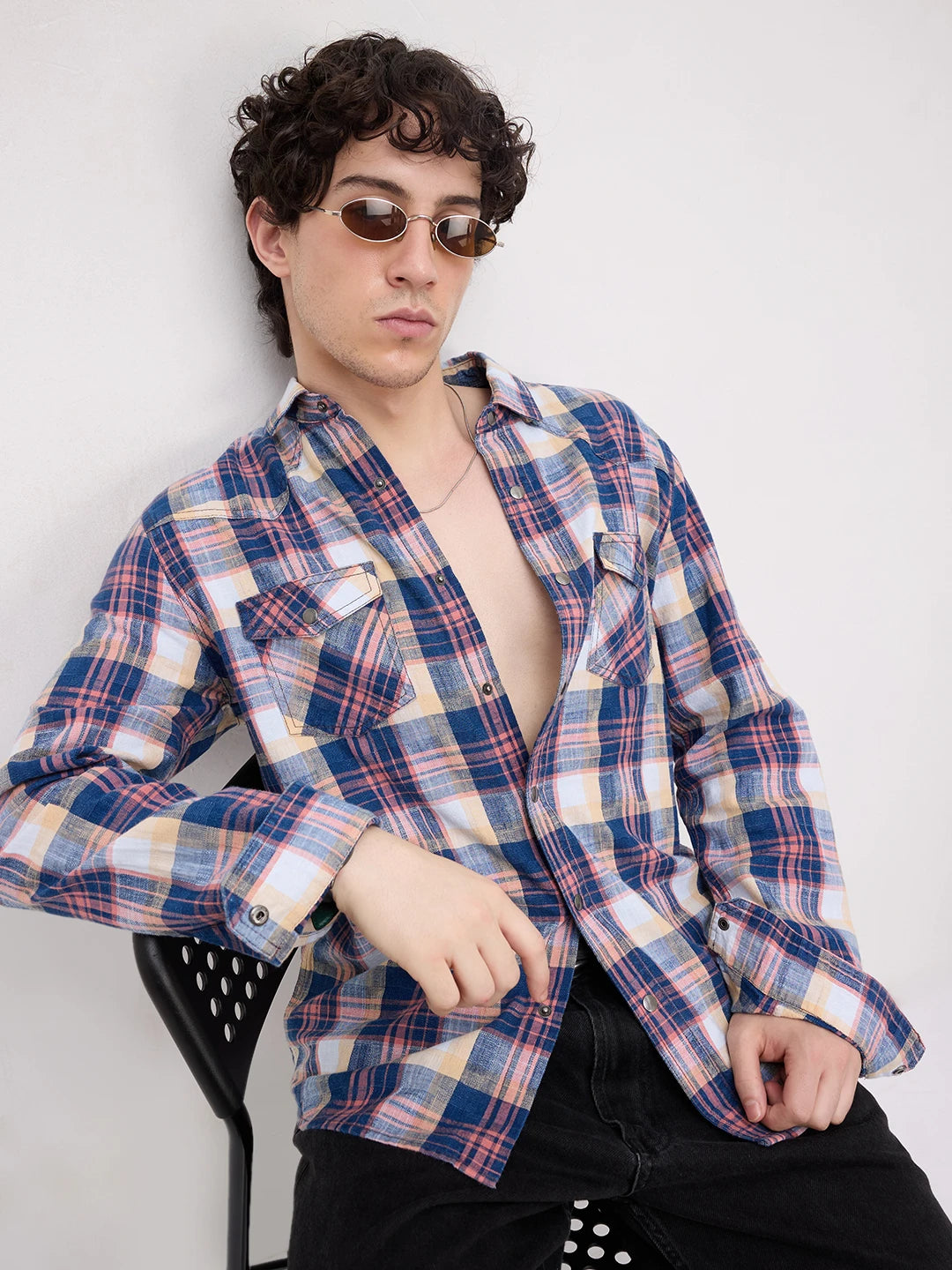 Luxe Denim Multicolor Checks Twin Pocket Shirt