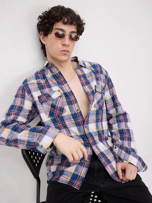 Luxe Denim Multicolor Checks Twin Pocket Shirt