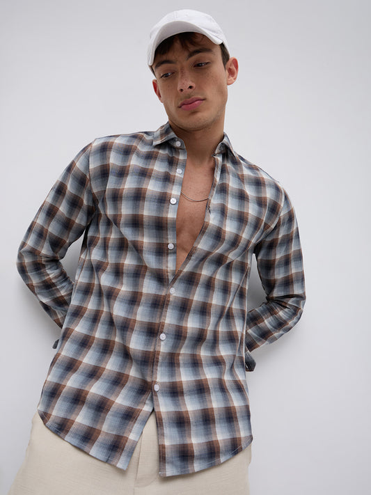 Grey & Brown Ombre Checks Classic Shirt