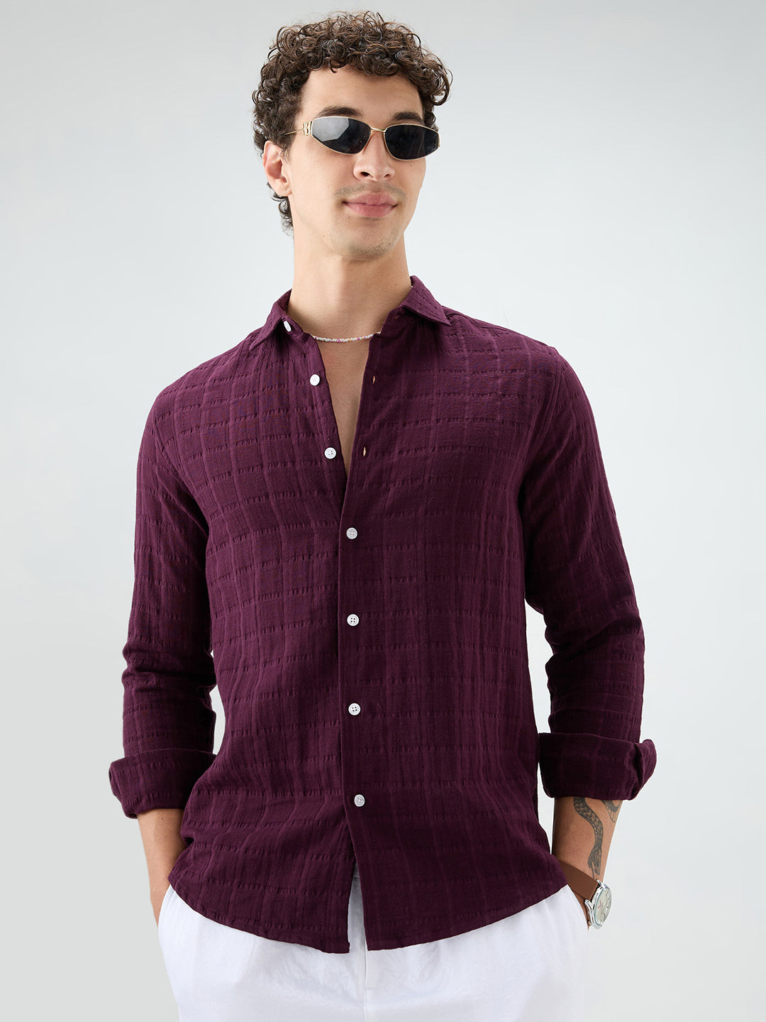 Classic Wine Double Cloth Seersucker Shirt