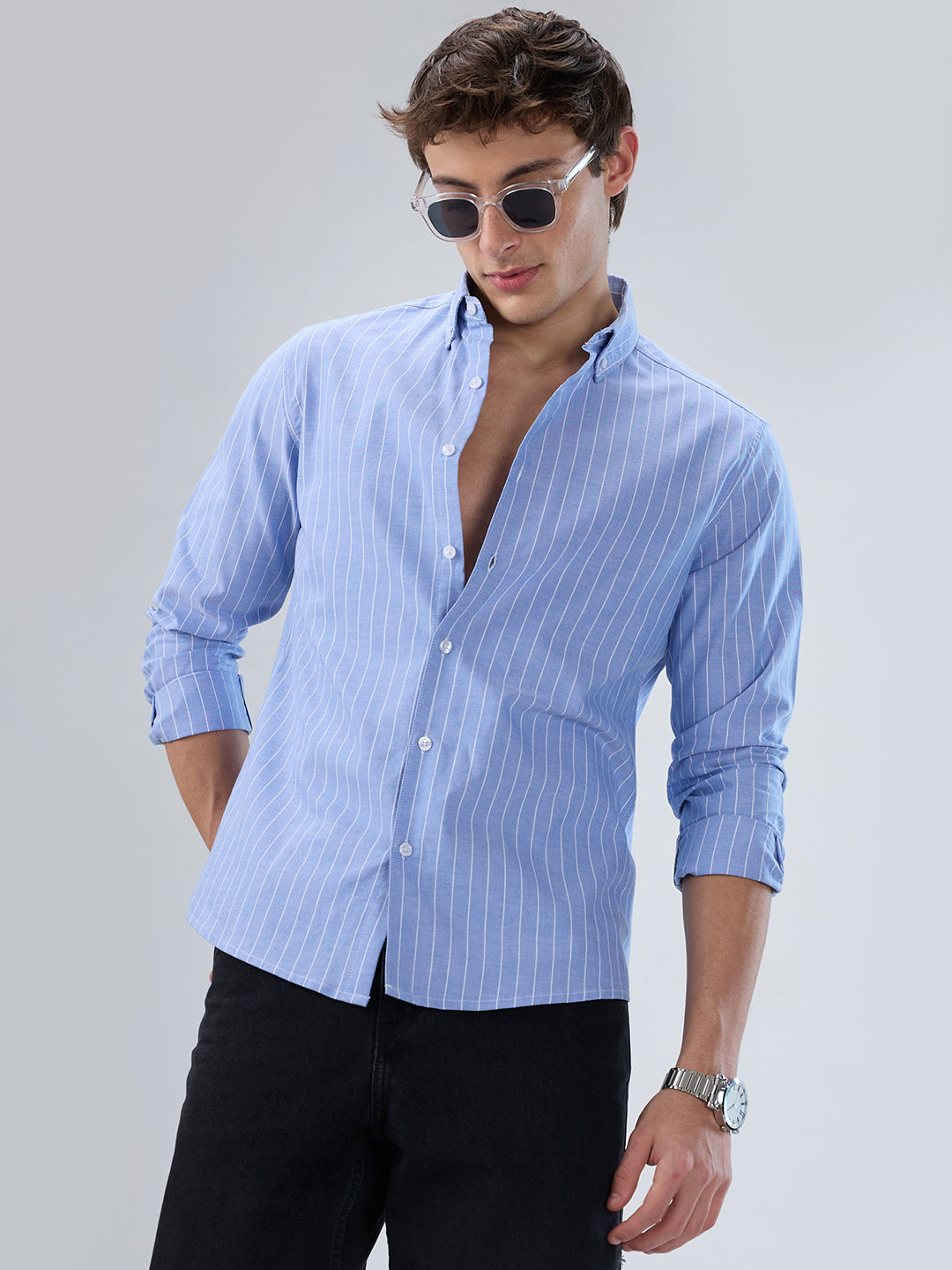 Mist Blue Pinstripe Button-Down Collar Shirt