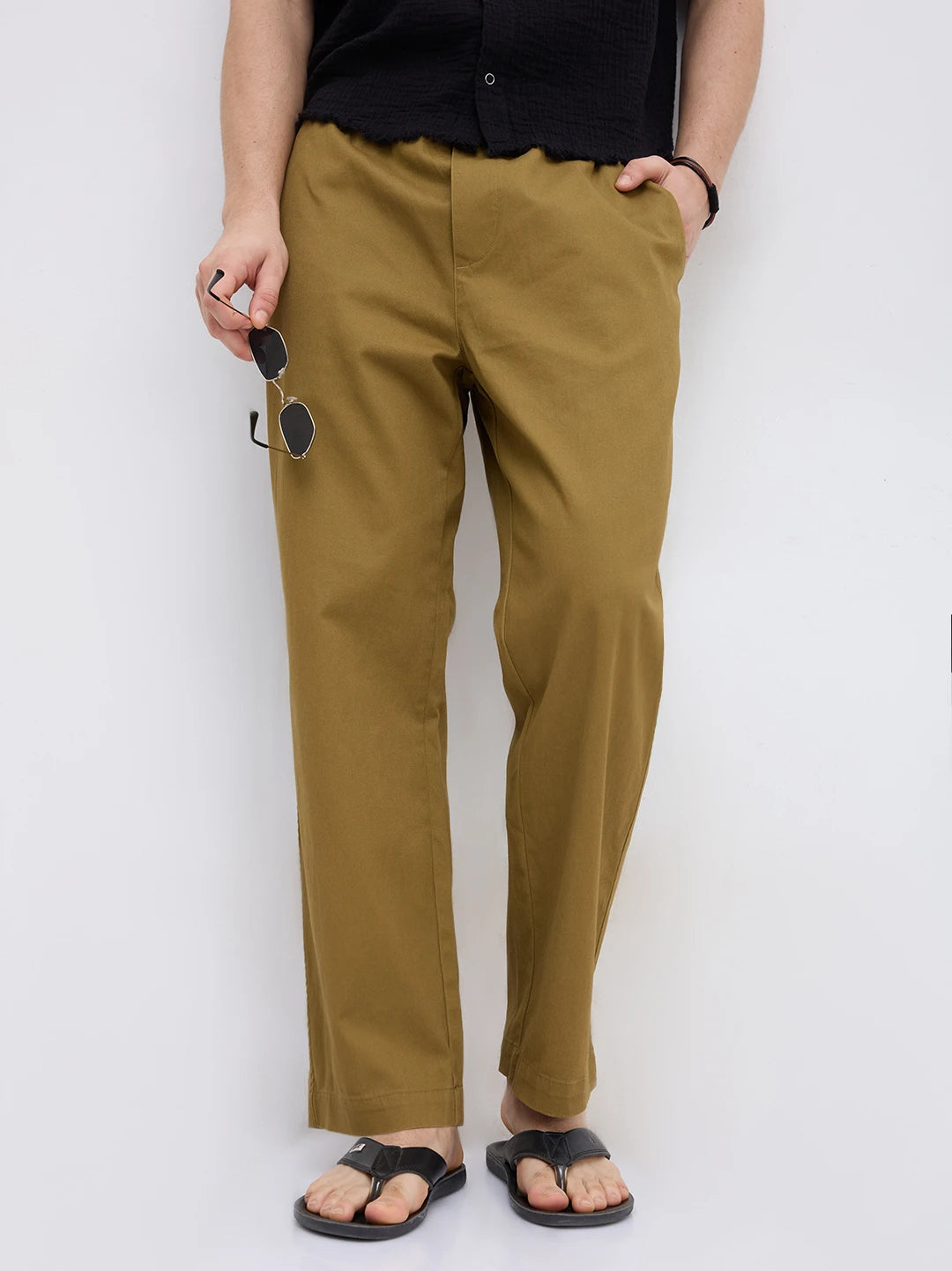 Solid Copper Brown Tapered Trousers