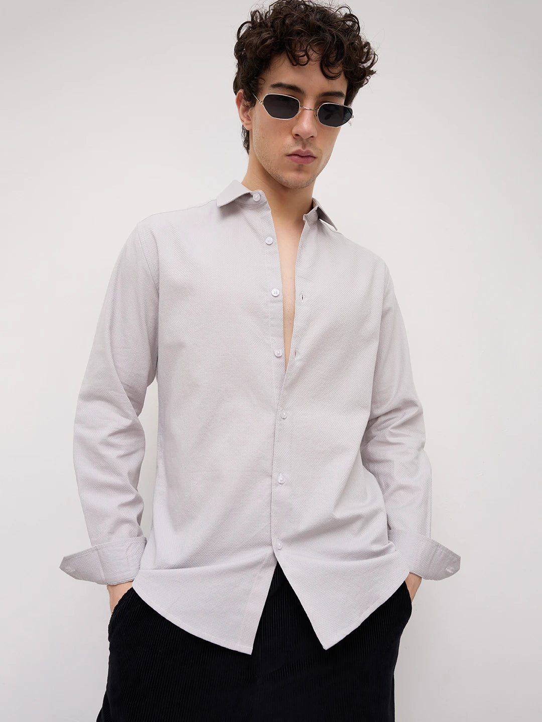 Grey Micro Basket Weave Shirt
