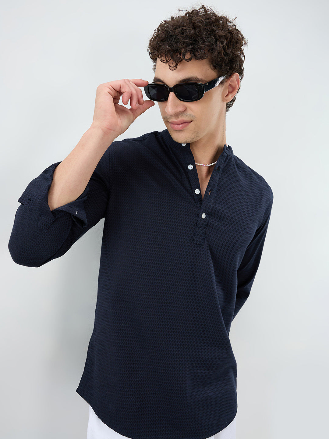 Ritzy Navy Zig-Zag Textured Kurta