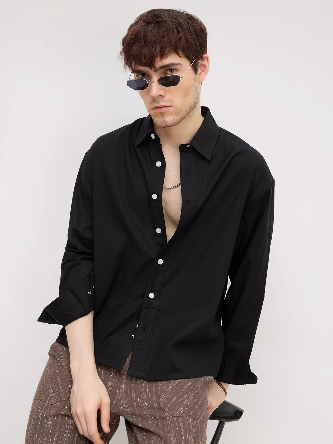 Timeless Black Boxy Fit Crop Shirt