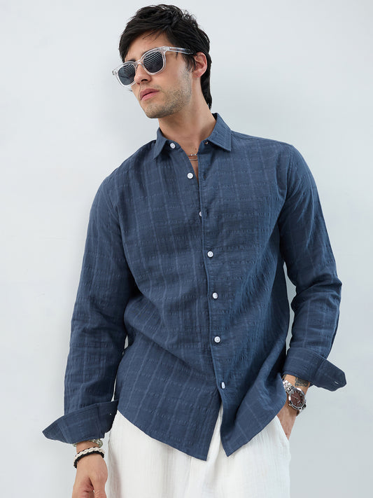Spruce Blue Double Cloth Checks Shirt