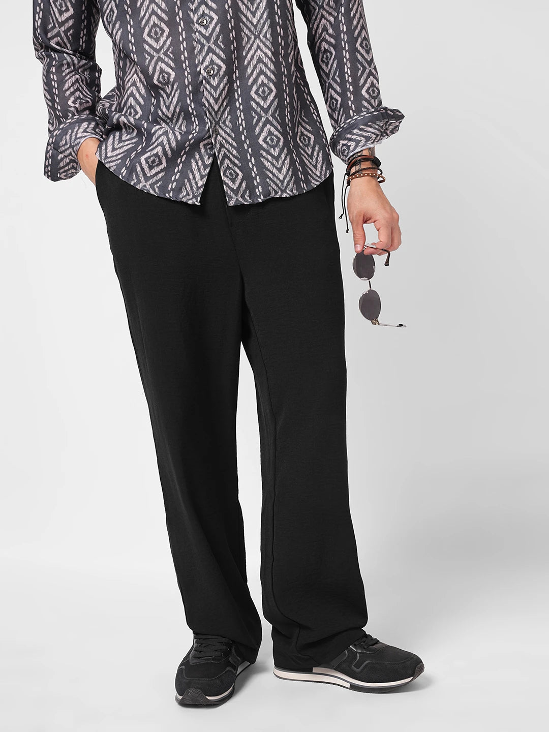 Elegant Plush Black Straight Fit Trousers