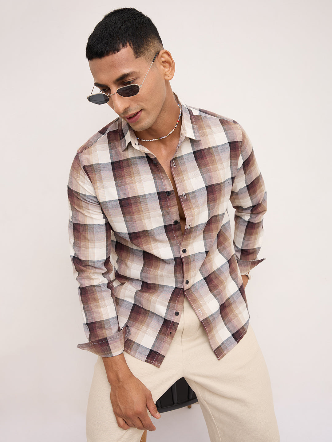Neutral Multi Tone Textured Checks Shirt