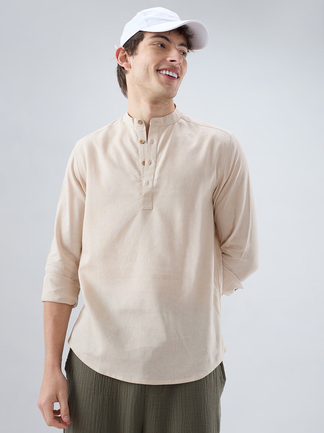 Premium Beige Slub Textured Linen Blend Kurta