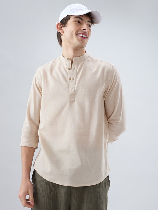 Premium Beige Slub Textured Linen Blend Kurta