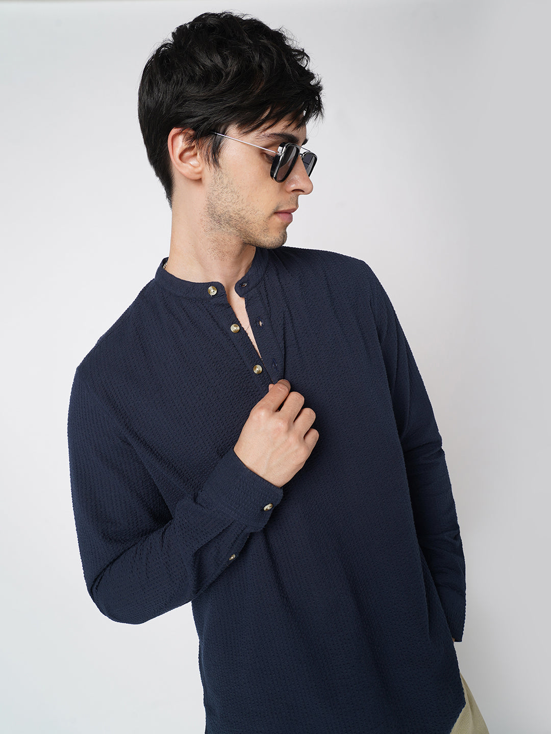 Timeless Navy Seersucker Kurta