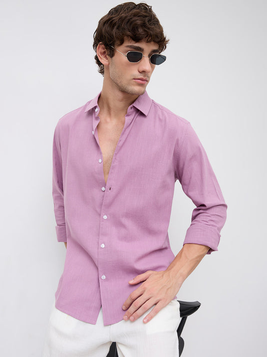 Opera Mauve Slub Textured Shirt