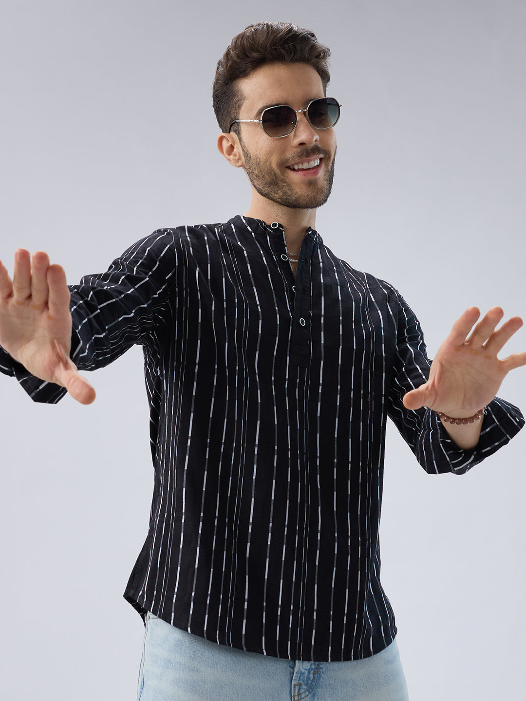 Minimalist Monochrome Vertical Stripes Kurta