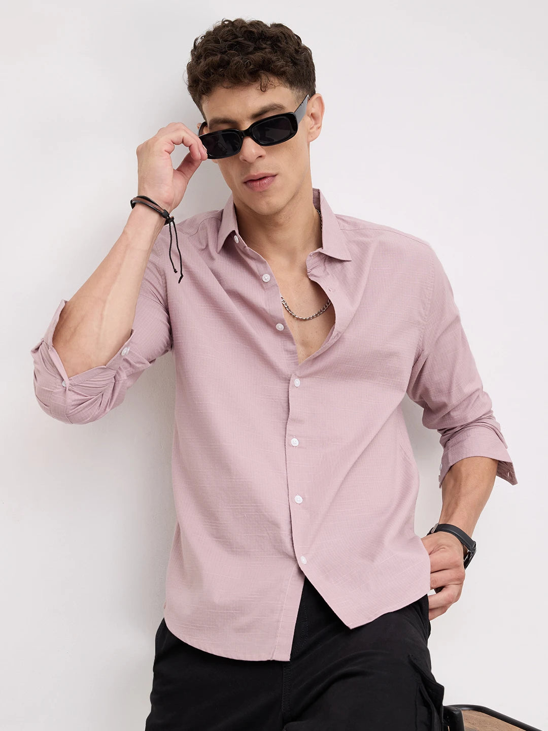 Soft Pastel Pink Micro Square Textured Shirt