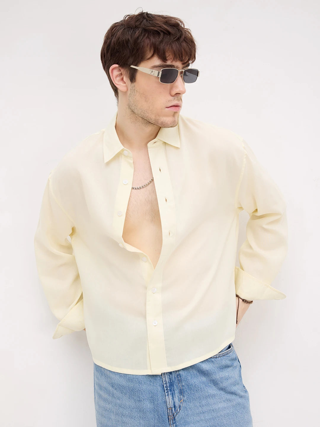 Serene Buttercream Yellow Lyocell Boxy Fit Crop Shirt
