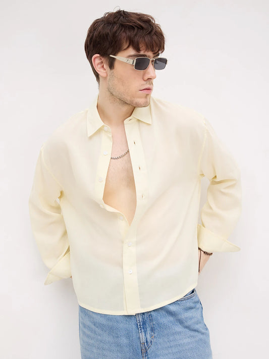 Serene Buttercream Yellow Lyocell Boxy Fit Crop Shirt