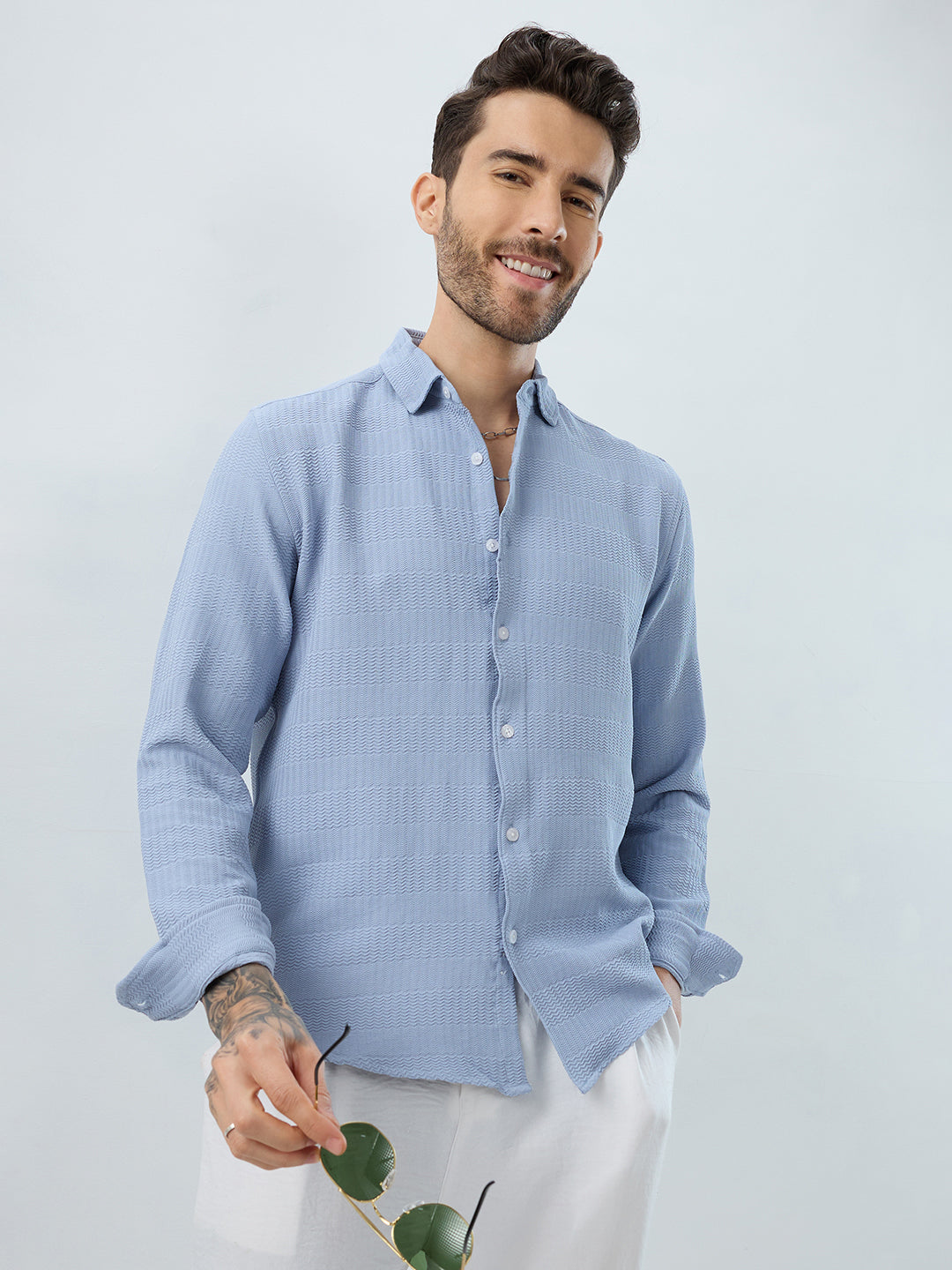 Powder Blue Wavy Weave Shirt