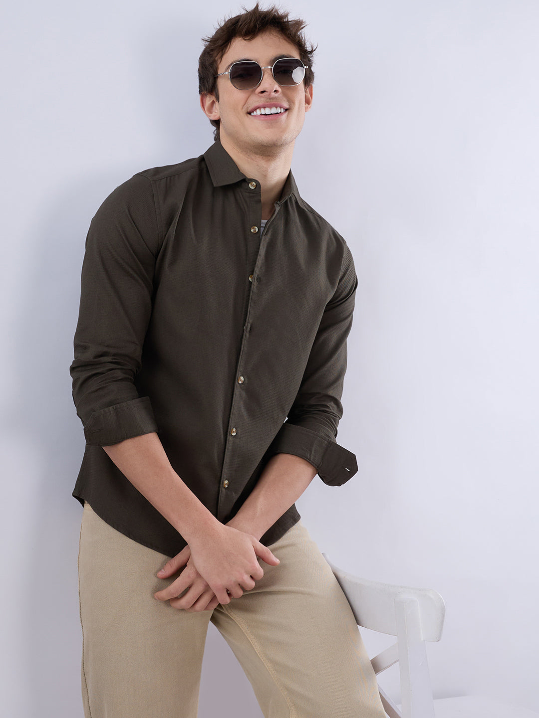 Deep Olive Refined Textured Shirt