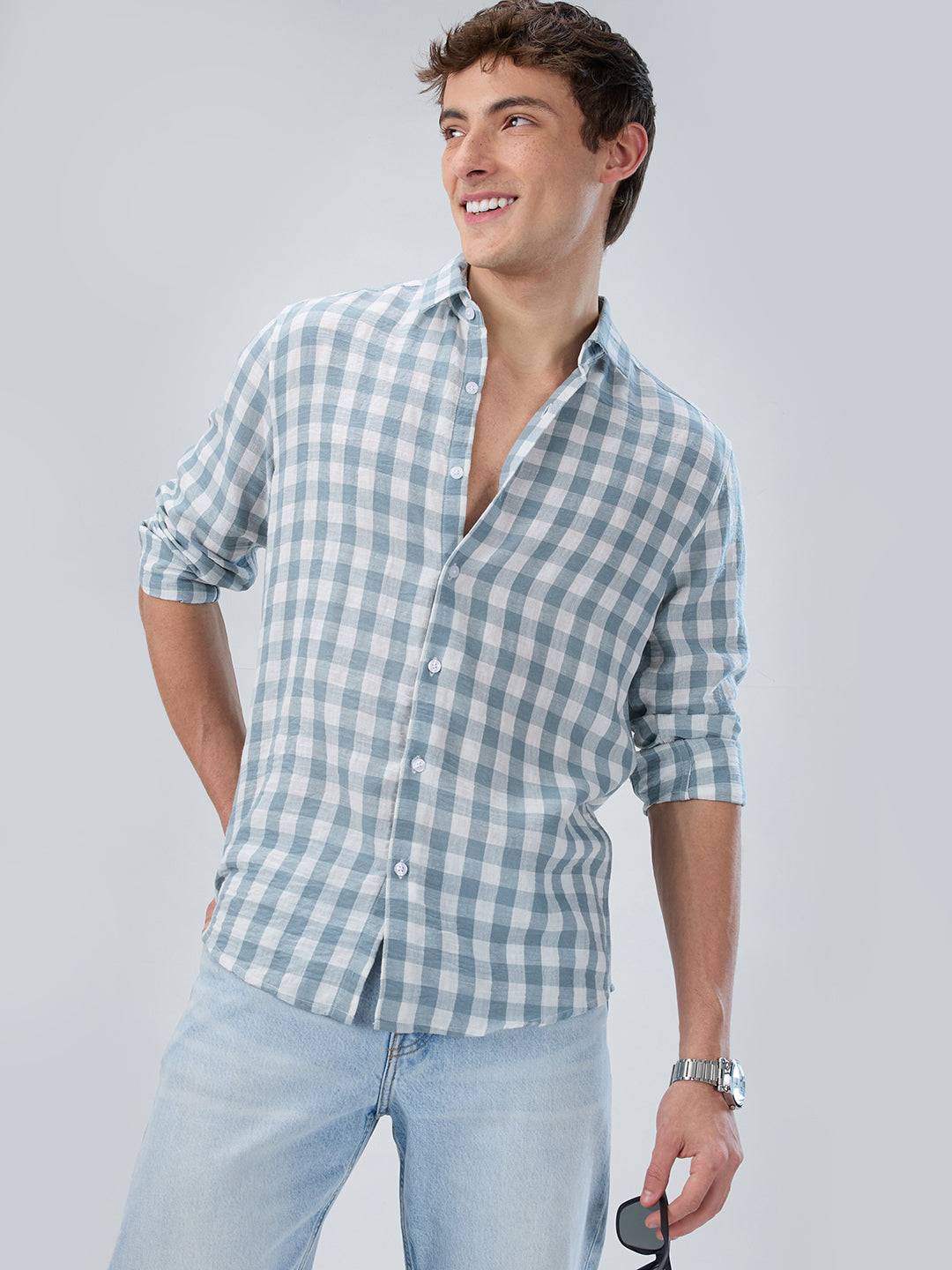 Slate Blue Gingham Checks Shirt