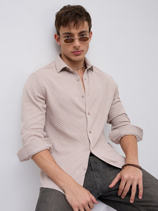 Urban Clay Beige Lozenge Textured Knitted Shirt
