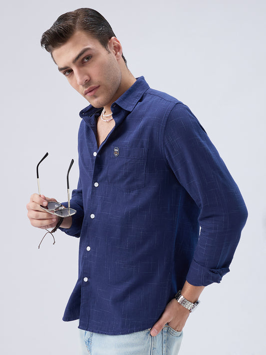 Subtle Deep Blue Printed Shirt