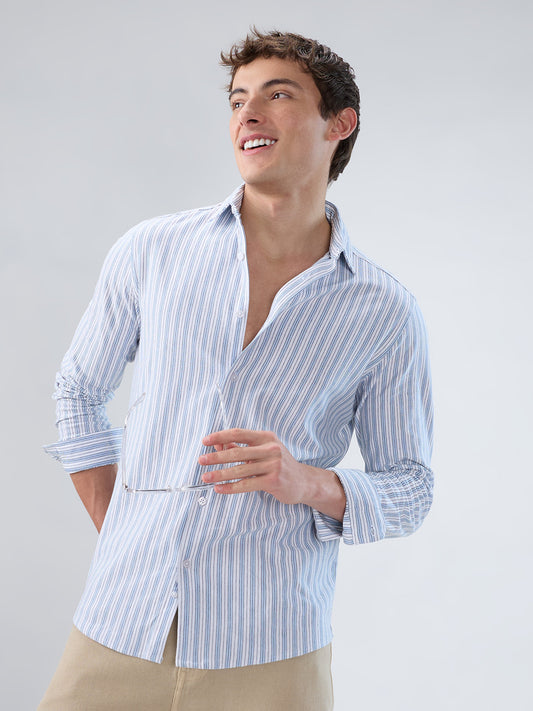 Classic Blue Mist Striped Knitted Shirt