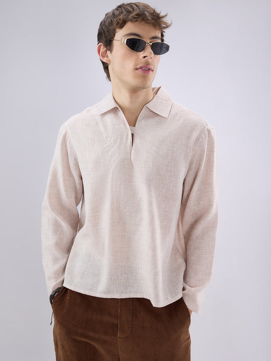 Brownish Tint Textured Cuffless Oversized Shirt
