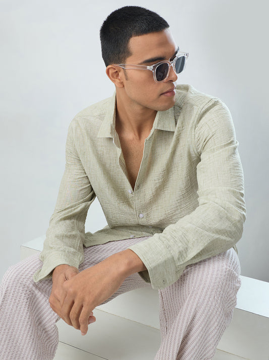 Tea Green Crinkled Textured Shirt