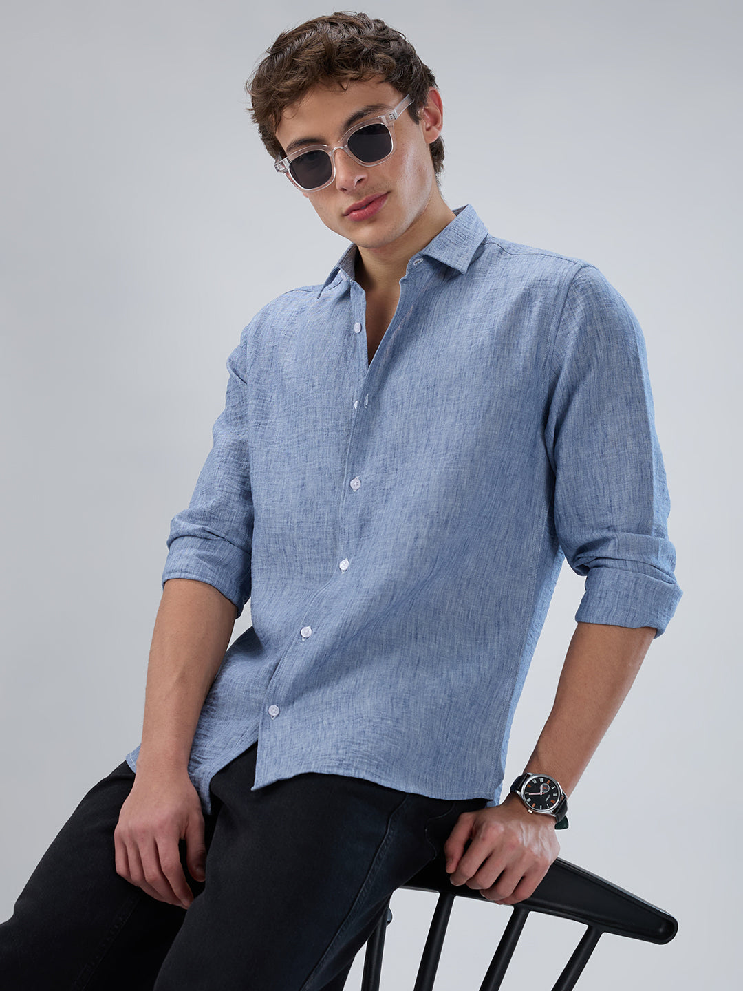 princess polly baby blue dress Buy Blue Textured Shirt From Caty Collection Online main image 0