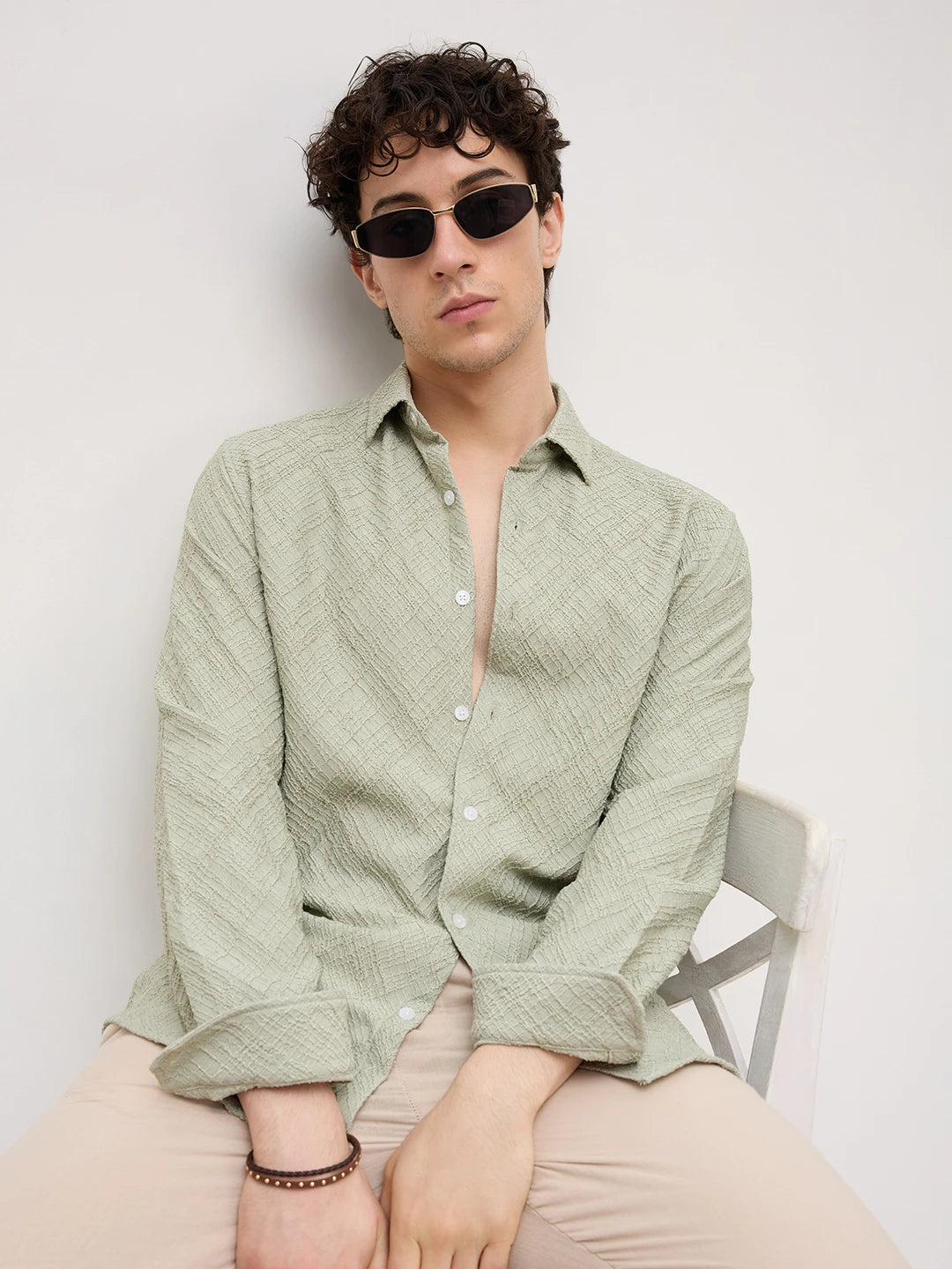 Pistachio Mist Trellis Weave Textured Shirt