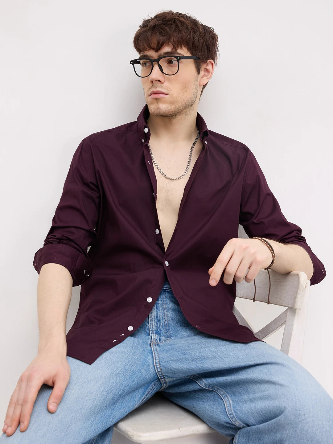 Luxe Wine Lyocell Button-Down Collar Shirt