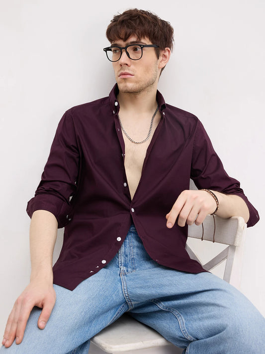 Luxe Wine Lyocell Button-Down Collar Shirt