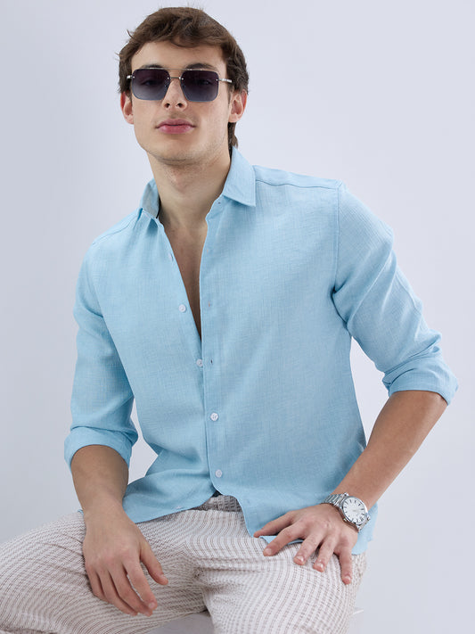 Sky Blue Slub Textured Shirt