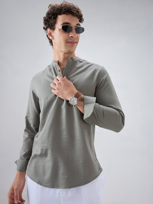 Fossil Grey Wavey Textured Kurta