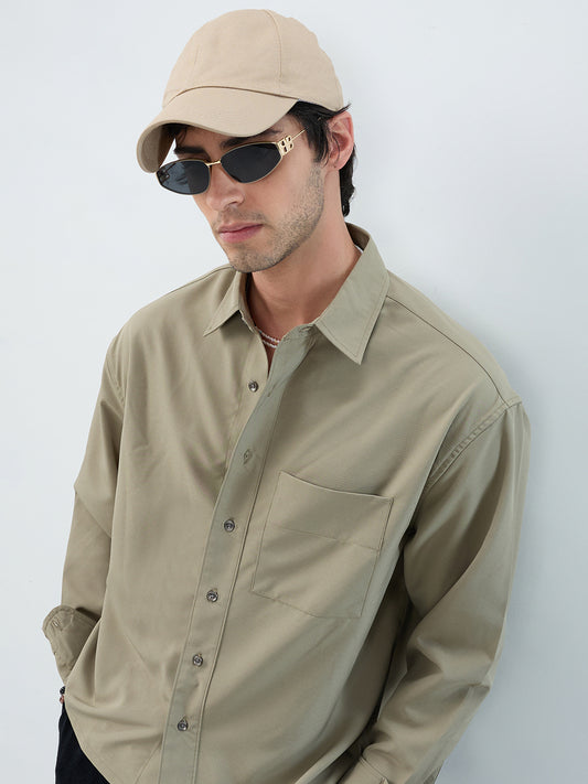 Refined Olive Mist Soft-Weave Boxy Fit Crop Shirt