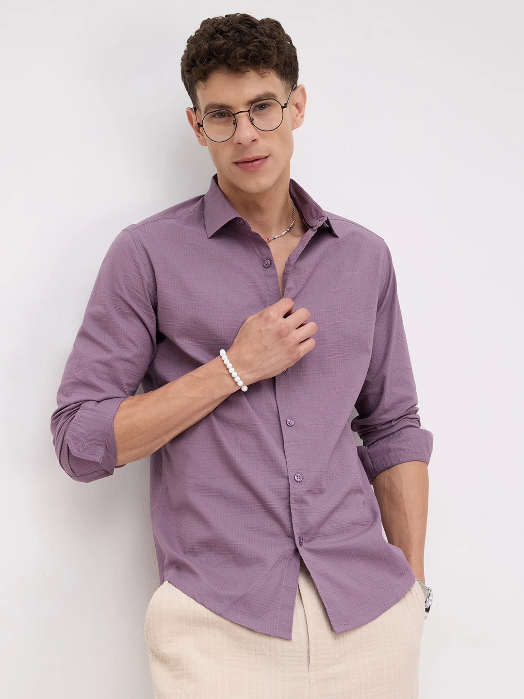 Iconic Heather Purple Square Textured Shirt