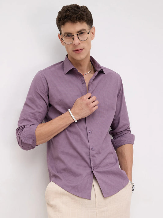 Iconic Heather Purple Square Textured Shirt