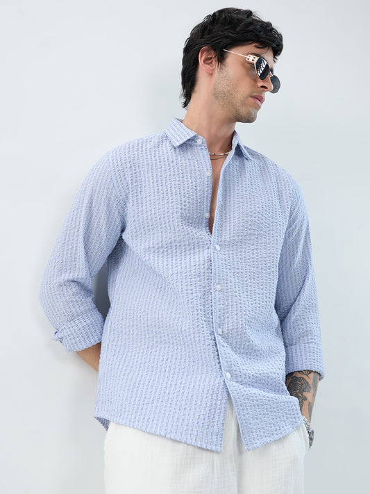 Frost White Azure Fine Striped Seersucker Shirt