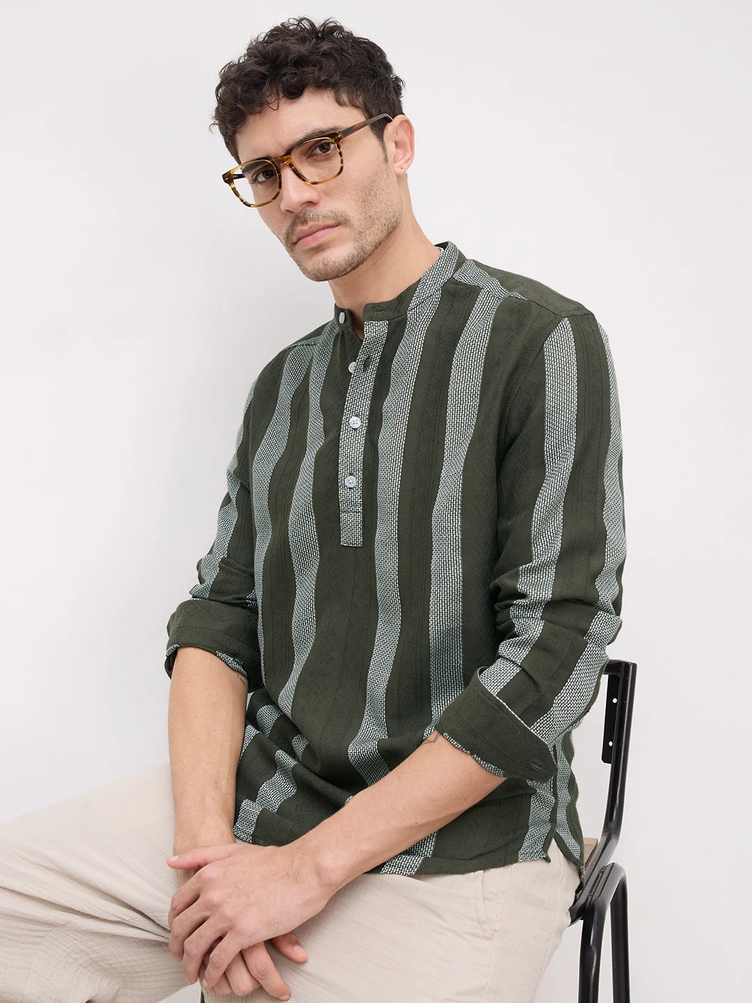 Evergreen Artisan Contrast Loom Striped Kurta