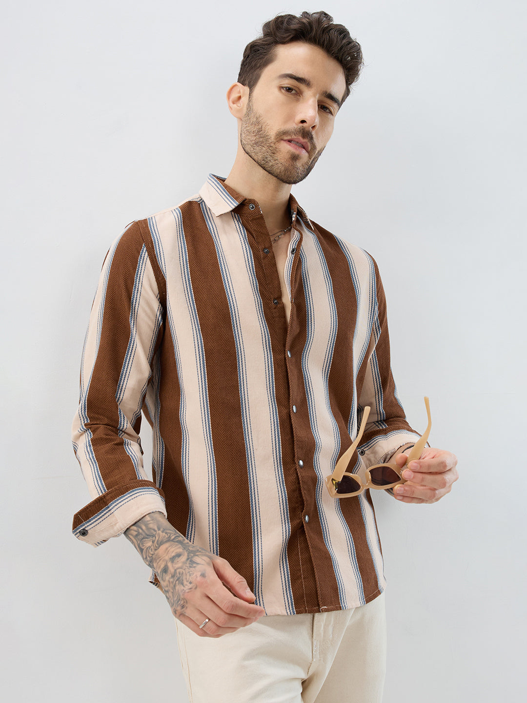 Luxe Meadow Weave Herringbone Multi Striped Corduroy Shirt