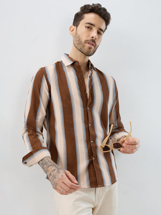 Luxe Meadow Weave Herringbone Multi Striped Corduroy Shirt