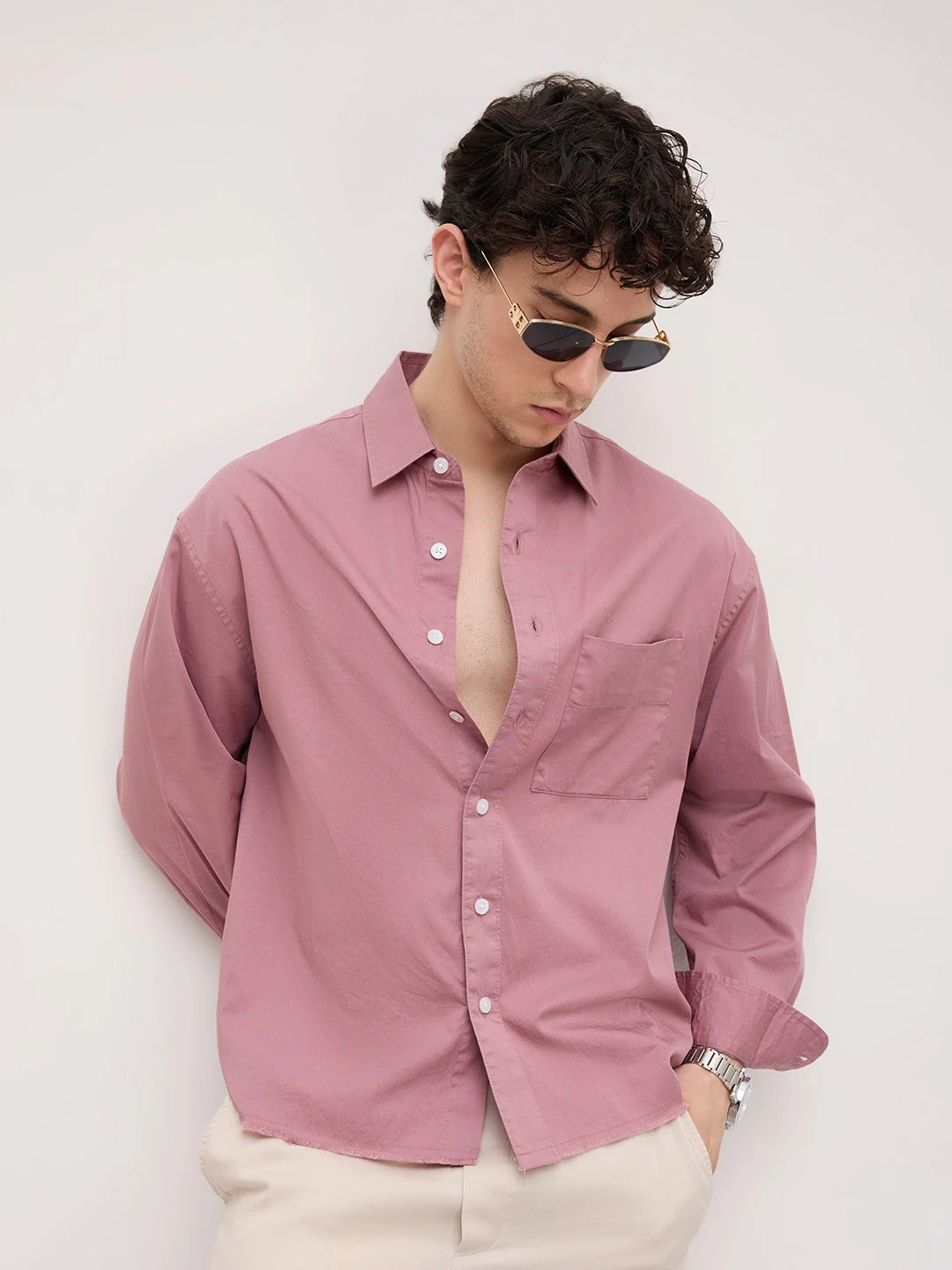 Iconic Dusty Pink Boxy Fit Crop Shirt