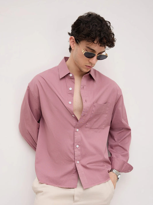 Iconic Dusty Pink Boxy Fit Crop Shirt