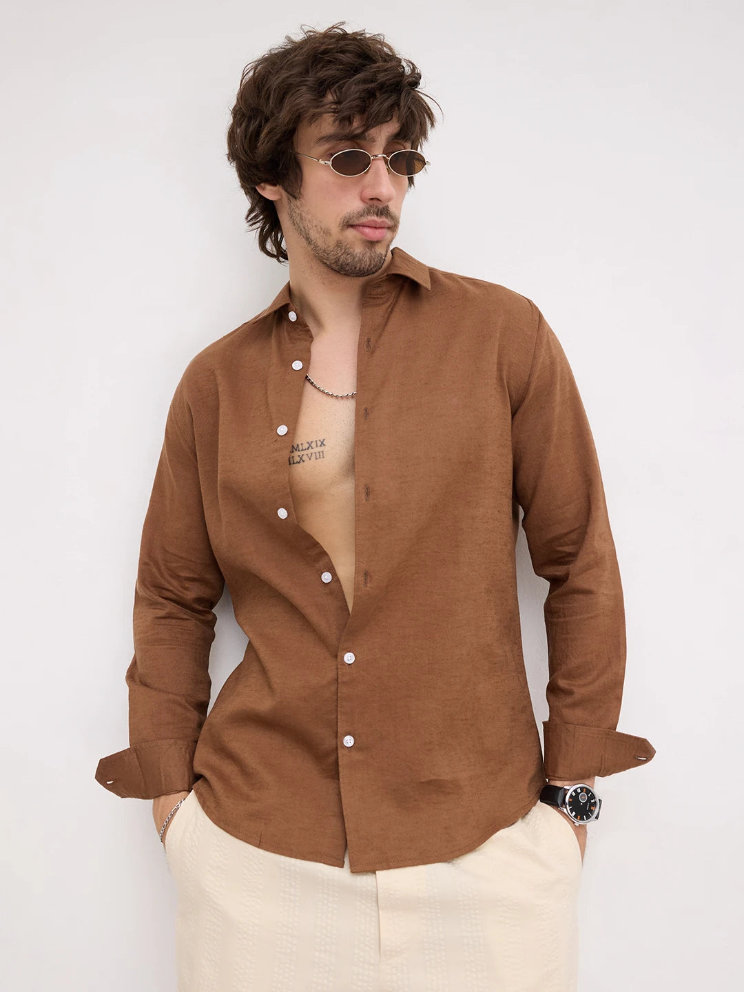 Rich Chocolate Brown Linen Blend Shirt