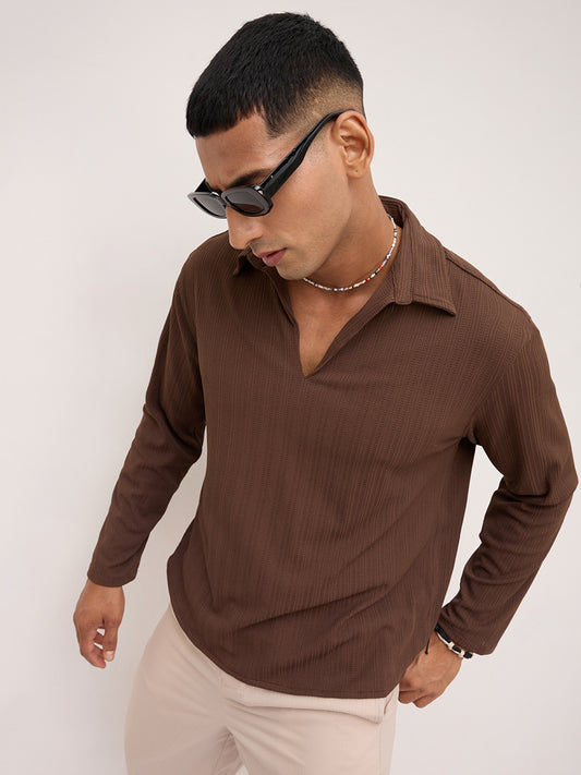 Coffee Brown Fine Weave Knitted Polo Shirt